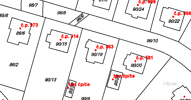 Lyžbice 583, Třinec na parcele st. 90/19 v KÚ Lyžbice, Katastrální mapa