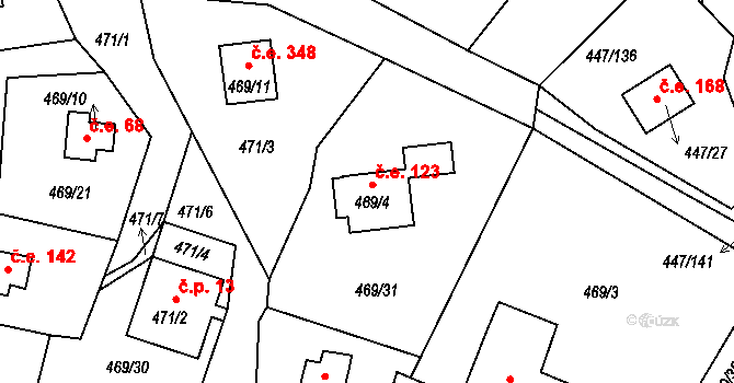 Bližná 123, Černá v Pošumaví na parcele st. 469/4 v KÚ Černá v Pošumaví, Katastrální mapa
