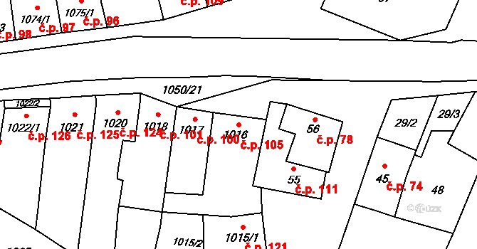 Sokolnice 105 na parcele st. 1016 v KÚ Sokolnice, Katastrální mapa