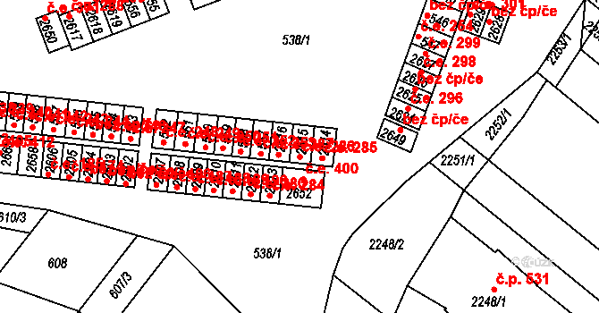Veverská Bítýška 286 na parcele st. 2615 v KÚ Veverská Bítýška, Katastrální mapa