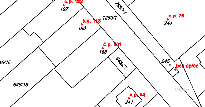 Rychtářov 131, Vyškov na parcele st. 188 v KÚ Rychtářov, Katastrální mapa