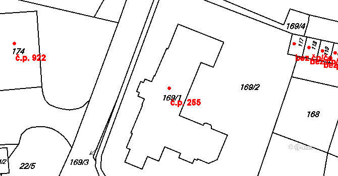 Rýmařov 255 na parcele st. 169/1 v KÚ Rýmařov, Katastrální mapa