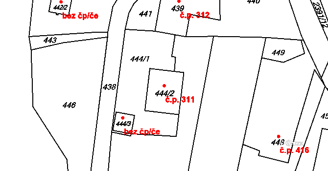 Fryčovice 311 na parcele st. 444/2 v KÚ Fryčovice, Katastrální mapa