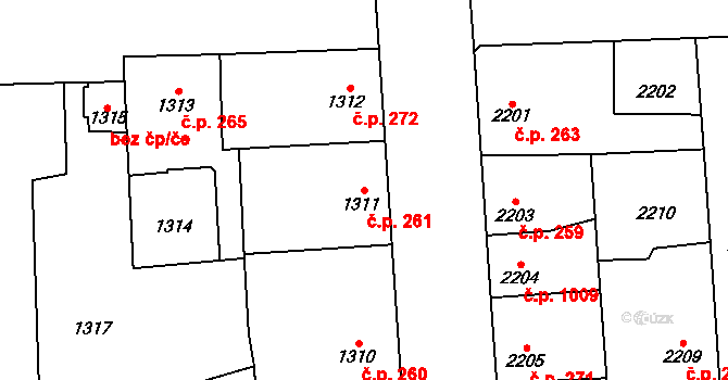 Kročehlavy 261, Kladno na parcele st. 1311 v KÚ Kročehlavy, Katastrální mapa
