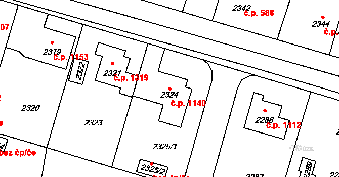 Úvaly 1140 na parcele st. 2324 v KÚ Úvaly u Prahy, Katastrální mapa