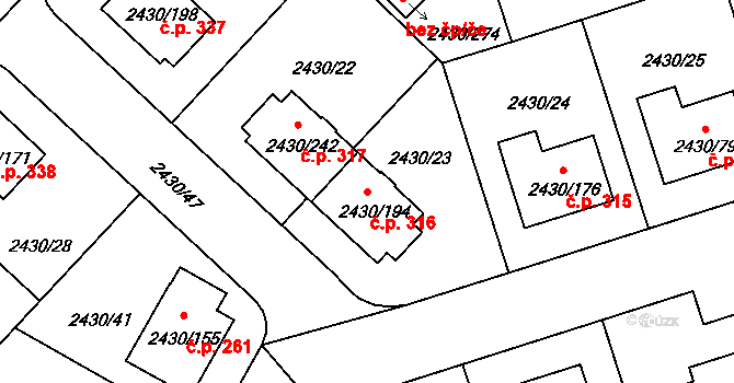 Dačice V 316, Dačice na parcele st. 2430/194 v KÚ Dačice, Katastrální mapa