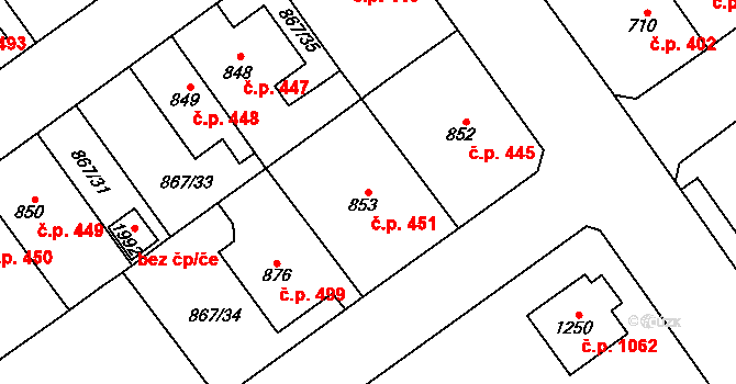 Lomnice nad Popelkou 451 na parcele st. 853 v KÚ Lomnice nad Popelkou, Katastrální mapa