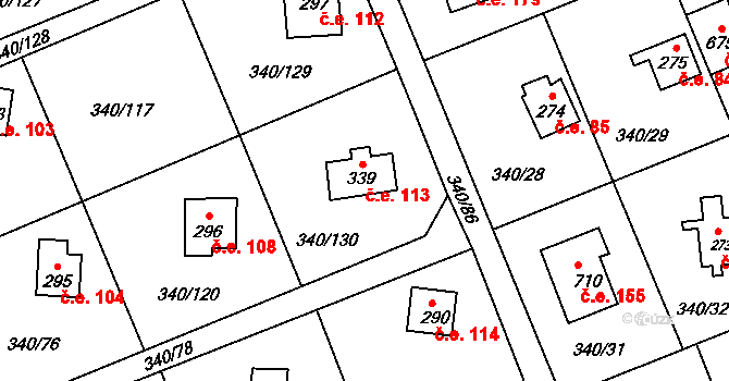 Soběšovice 113 na parcele st. 339 v KÚ Horní Soběšovice, Katastrální mapa