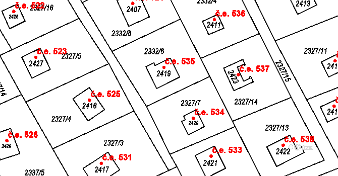Ostravice 535 na parcele st. 2419 v KÚ Ostravice 1, Katastrální mapa