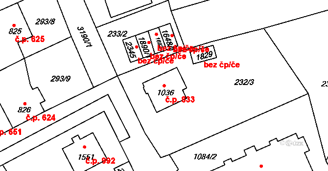 Stříbro 833 na parcele st. 1036 v KÚ Stříbro, Katastrální mapa