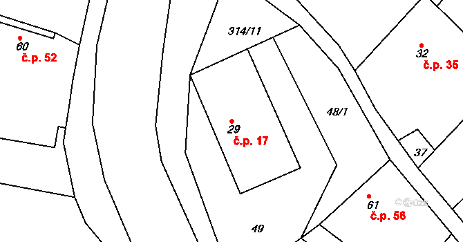 Chlum 17, Všestary na parcele st. 29 v KÚ Chlum u Hradce Králové, Katastrální mapa