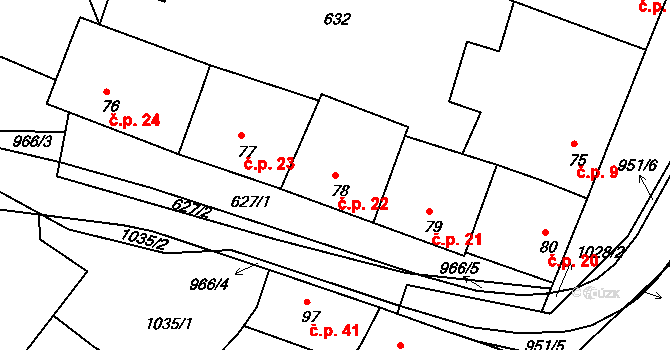 Milovice 22, Soběsuky na parcele st. 78 v KÚ Milovice, Katastrální mapa