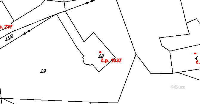 Hořovice 1037 na parcele st. 28 v KÚ Velká Víska, Katastrální mapa