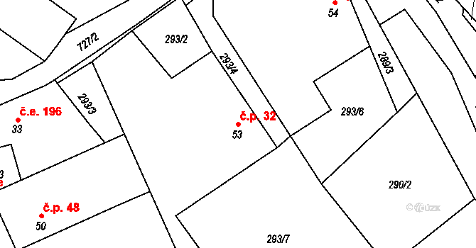 Voltýřov 32, Klučenice na parcele st. 53 v KÚ Voltýřov, Katastrální mapa