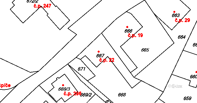 Děčín VII-Chrochvice 22, Děčín na parcele st. 667 v KÚ Chrochvice, Katastrální mapa