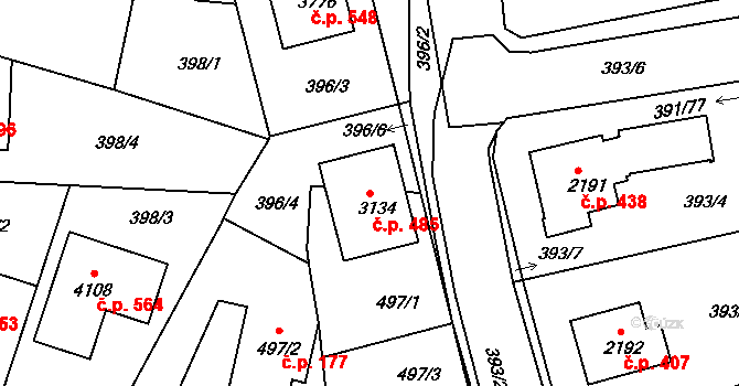 Holínské Předměstí 485, Jičín na parcele st. 3134 v KÚ Jičín, Katastrální mapa