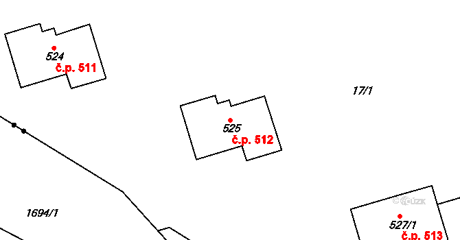 Bohosudov 512, Krupka na parcele st. 525 v KÚ Bohosudov, Katastrální mapa