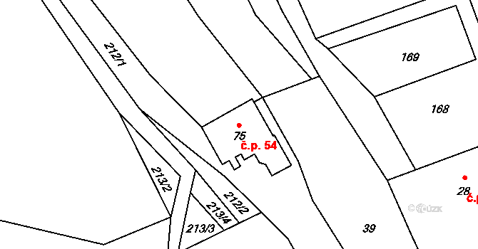 Lovětín 54, Batelov na parcele st. 75 v KÚ Lovětín u Třešti, Katastrální mapa