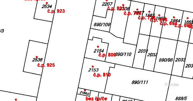 Horka-Domky 809, Třebíč na parcele st. 2154 v KÚ Třebíč, Katastrální mapa