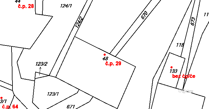 Pazucha 29, Litomyšl na parcele st. 48 v KÚ Pazucha, Katastrální mapa