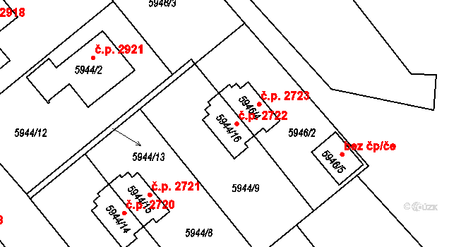 Frýdek 2722, Frýdek-Místek na parcele st. 5944/16 v KÚ Frýdek, Katastrální mapa