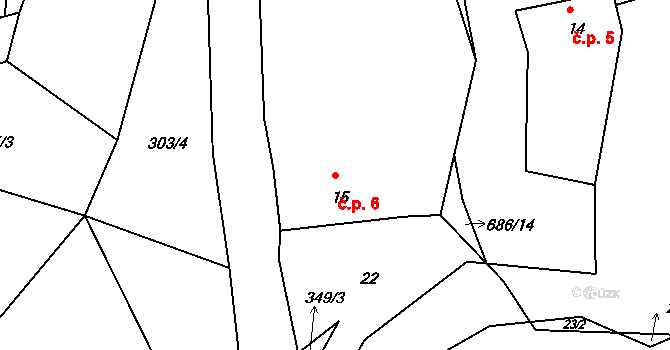 Krupice 6, Okounov na parcele st. 15 v KÚ Krupice, Katastrální mapa