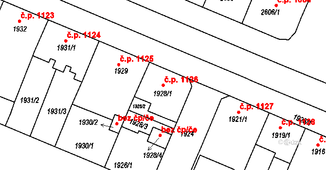 Turnov 1126 na parcele st. 1928/1 v KÚ Turnov, Katastrální mapa