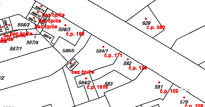 Uhříněves 171, Praha na parcele st. 584/1 v KÚ Uhříněves, Katastrální mapa