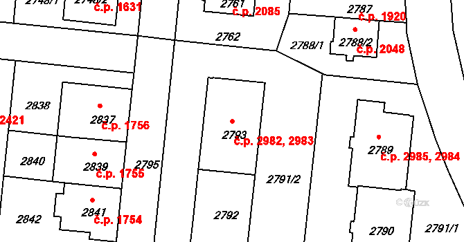 Záběhlice 2982,2983, Praha na parcele st. 2793 v KÚ Záběhlice, Katastrální mapa
