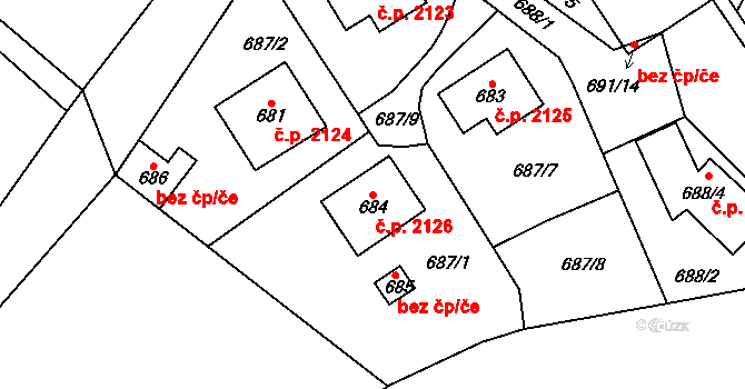 Komořany 2126, Praha na parcele st. 684 v KÚ Komořany, Katastrální mapa