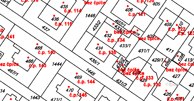 Jinonice 135, Praha na parcele st. 434 v KÚ Jinonice, Katastrální mapa