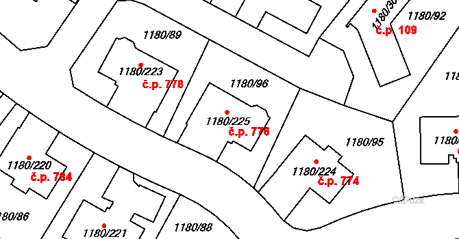 Nebušice 776, Praha na parcele st. 1180/225 v KÚ Nebušice, Katastrální mapa
