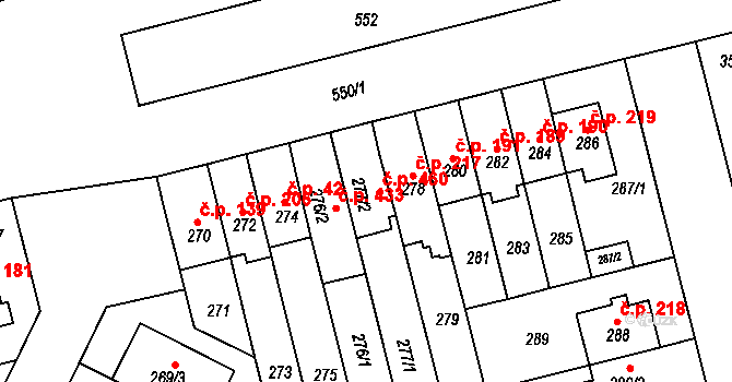 Střížkov 460, Praha na parcele st. 277/2 v KÚ Střížkov, Katastrální mapa