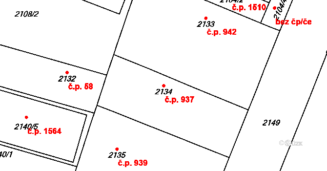 Vršovice 937, Praha na parcele st. 2134 v KÚ Vršovice, Katastrální mapa