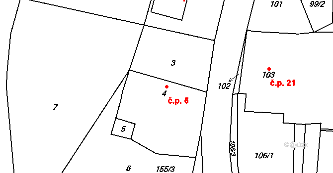 Narysov 5 na parcele st. 4 v KÚ Narysov, Katastrální mapa