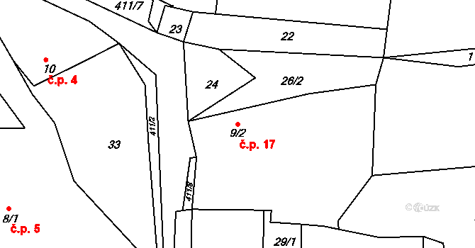 Líha 17, Suchodol na parcele st. 9/2 v KÚ Liha, Katastrální mapa