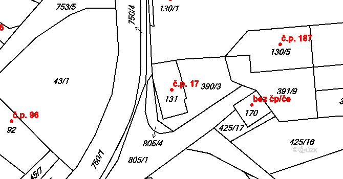 Osečná 17 na parcele st. 131 v KÚ Osečná, Katastrální mapa