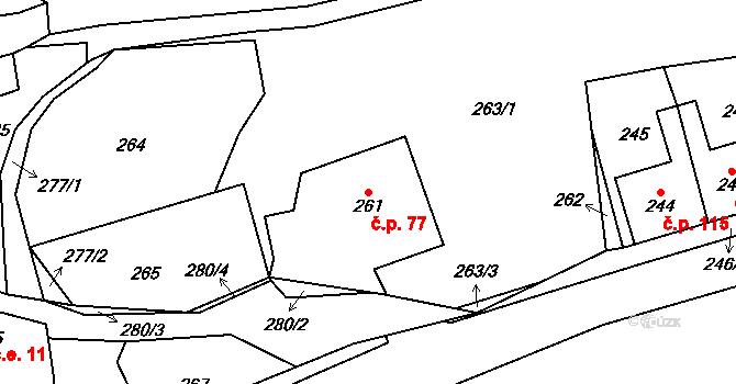 Český Dub III 77, Český Dub na parcele st. 261 v KÚ Český Dub, Katastrální mapa