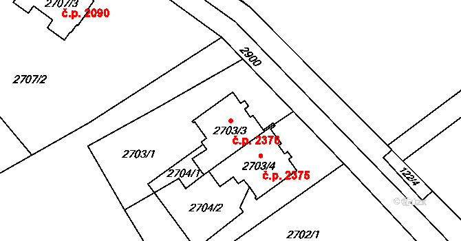 Hranice 2376, Karviná na parcele st. 2703/3 v KÚ Karviná-město, Katastrální mapa