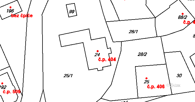 Dlouhá Loučka 404 na parcele st. 24 v KÚ Horní Dlouhá Loučka, Katastrální mapa