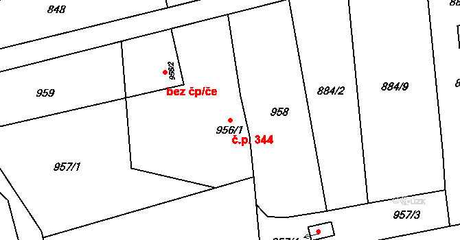 Bludovice 344, Havířov na parcele st. 956/1 v KÚ Bludovice, Katastrální mapa