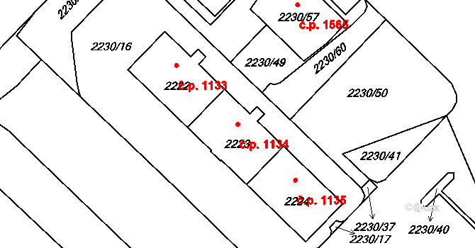 Město 1134, Havířov na parcele st. 2223 v KÚ Havířov-město, Katastrální mapa