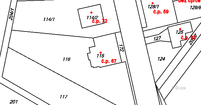 Břuchotín 67, Křelov-Břuchotín na parcele st. 115 v KÚ Břuchotín, Katastrální mapa