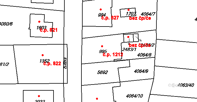 Vizovice 1212 na parcele st. 995 v KÚ Vizovice, Katastrální mapa