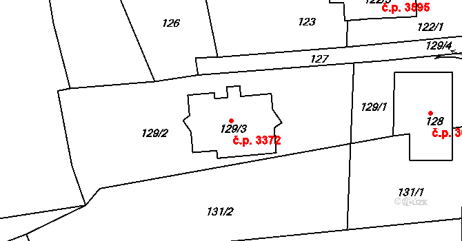 Severní Terasa 3372, Ústí nad Labem na parcele st. 129/3 v KÚ Dobětice, Katastrální mapa