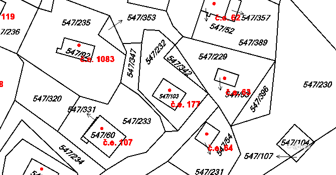 Kovářov 177, Frymburk na parcele st. 547/103 v KÚ Frymburk, Katastrální mapa