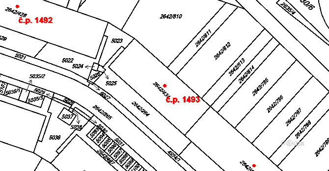 Kuřim 1493 na parcele st. 2642/431 v KÚ Kuřim, Katastrální mapa