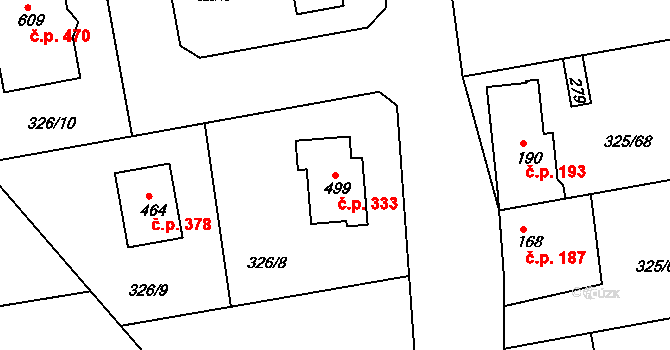 Nehvizdy 333 na parcele st. 499 v KÚ Nehvizdy, Katastrální mapa