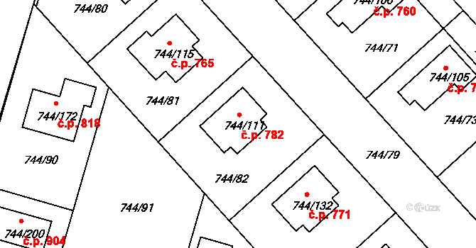 Kolovraty 782, Praha na parcele st. 744/111 v KÚ Kolovraty, Katastrální mapa