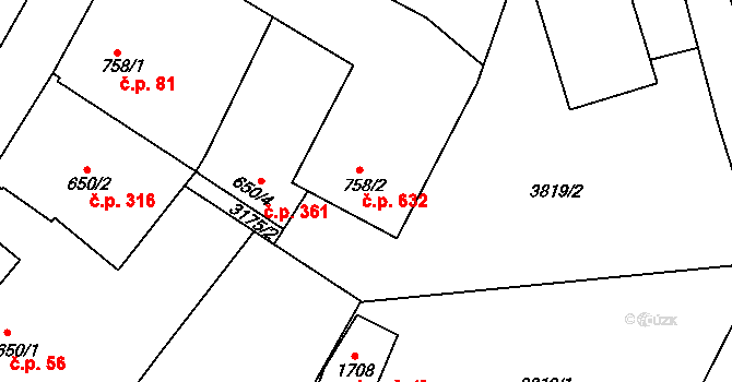 Cvikov II 632, Cvikov na parcele st. 758/2 v KÚ Cvikov, Katastrální mapa